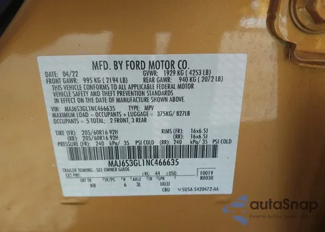 2022 Ford Ecosport Se из США, поврежденный, VIN MAJ6S3GL1NC466635